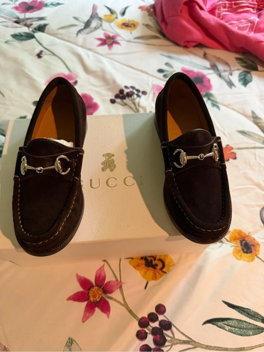 Gucci Brown Suede Kids Horsebit Loafers